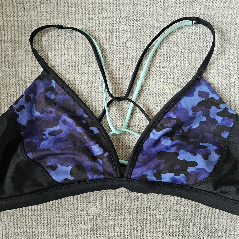 Athleta Blue and Black Bikini with Triangle Cut